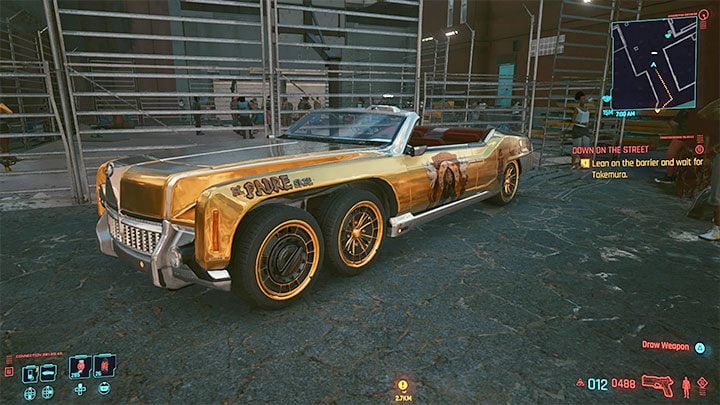 Your prize is parked next to the arena and you can also summon it by phone - Cyberpunk 2077: List of free cars - World Atlas - Cyberpunk 2077 Guide