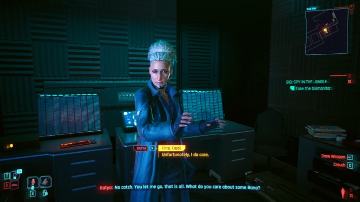 After Katya shares the information regarding the cache, you can still kill her e - Cyberpunk Phantom Liberty: Gig: Spy in the Jungle - walkthrough - Gigs - Cyberpunk 2077 Guide