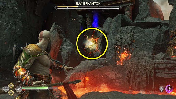 The third source is hidden behind a weakened wall (see the picture above) - God of War Ragnarok: How to defeat Flame Phantom? - Bosses - God of War Ragnarok Guide