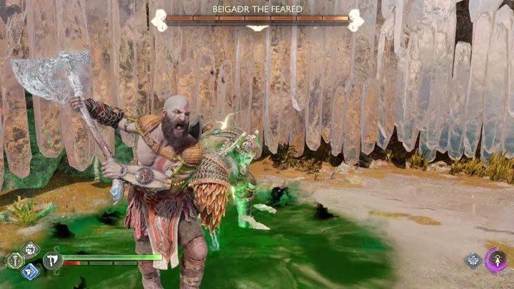 You will fight in a limited space - take this into account, as it greatly limits the chances of using ranged attacks - God of War Ragnarok: How to defeat the Beigadr the Feared berserker boss? - Berserkers - God of War Ragnarok Guide