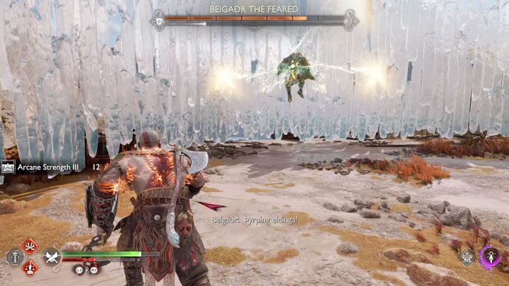 Another hard-to-dodge red attack is when Beigadr jumps into the air and shoots projectiles - God of War Ragnarok: How to defeat the Beigadr the Feared berserker boss? - Berserkers - God of War Ragnarok Guide