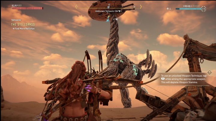 Head to the second ballista - Horizon Forbidden West: Tallneck (The Stillsands) - location - Stillsands - Horizon Forbidden West Guide