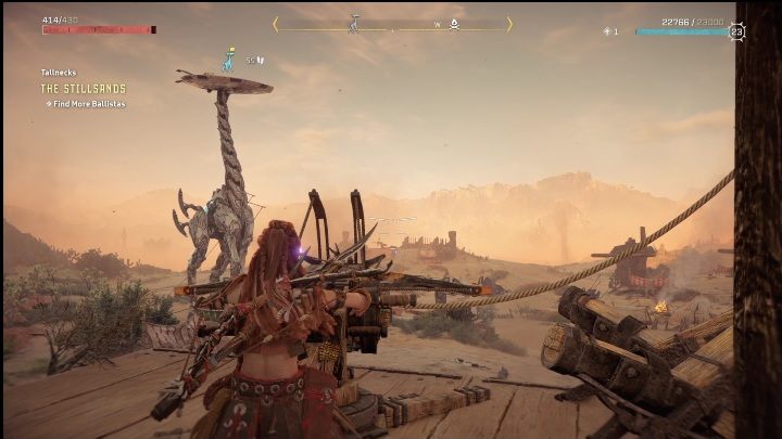 The last ballista is located on a wooden platform - Horizon Forbidden West: Tallneck (The Stillsands) - location - Stillsands - Horizon Forbidden West Guide