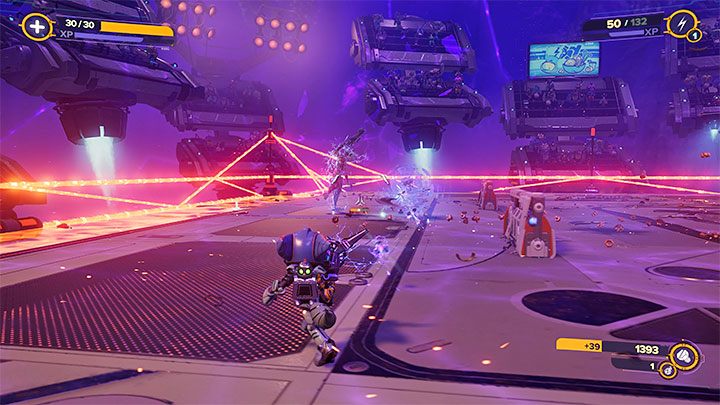 This is one of the two mandatory rounds - we've described it on the Defeating monsters and Francois on the arena page - Ratchet & Clank Rift Apart: Arena, Bronze Cup - walkthrough, all fights - Scarst Debris Cloud - Ratchet & Clank Rift Apart Guide