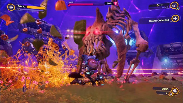 Sue can also fiercely charge at you - Ratchet & Clank Rift Apart: Arena, Bronze Cup - walkthrough, all fights - Scarst Debris Cloud - Ratchet & Clank Rift Apart Guide