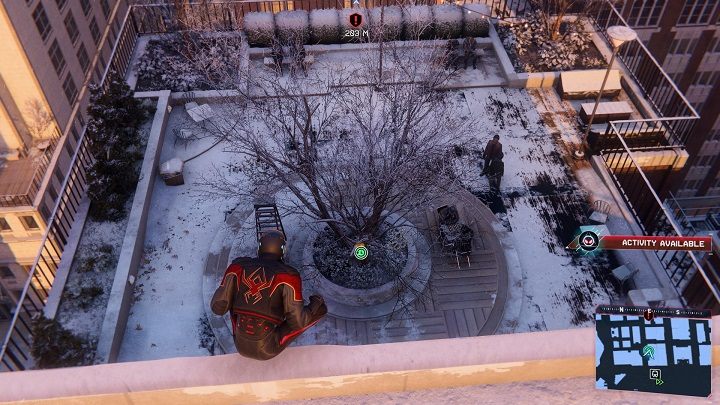 The first of the capsules in the Upper East Side is located in a small garden on the roof of the building - Spider-Man Miles Morales: Time capsules - all locations, list - Collectibles - Spider-Man Miles Morales Guide