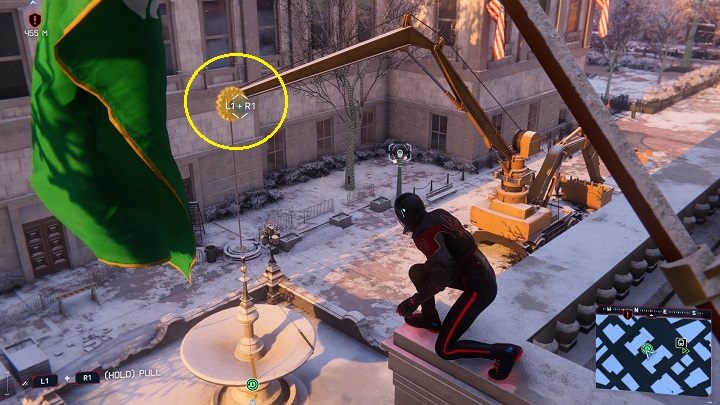 The second capsule in the Financial District is located under an inactive fountain - Spider-Man Miles Morales: Time capsules - all locations, list - Collectibles - Spider-Man Miles Morales Guide