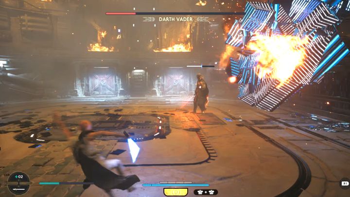 Vader's another new attack is throwing large objects - you must dodge them to the side to avoid damage - Jedi Survivor: How to defeat Darth Vader in the Archives? - Bosses - Star Wars Jedi Survivor guide