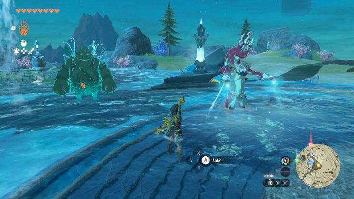 After talking with Yona and removing the strange substance from the statue, head to Mipha Court near Ploymus Mountain and talk to Sidon - Zelda TotK: Sidon of the Zora - Walkthrough - Zelda Tears of the Kingdom Guide