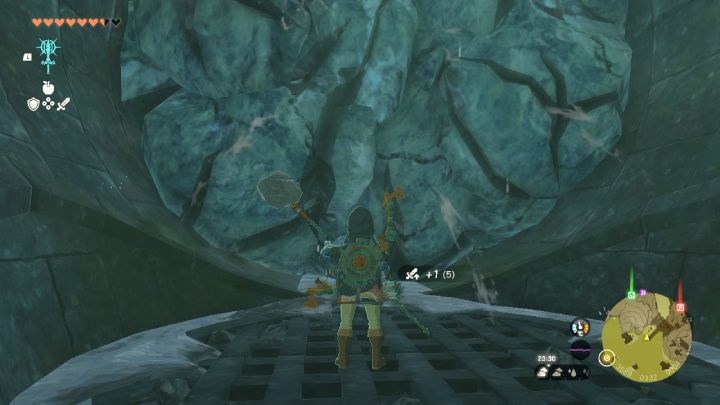 Break the last boulder and wait for the water to pour out, then climb the ladder - Zelda TotK: Sidon of the Zora - Walkthrough - Zelda Tears of the Kingdom Guide