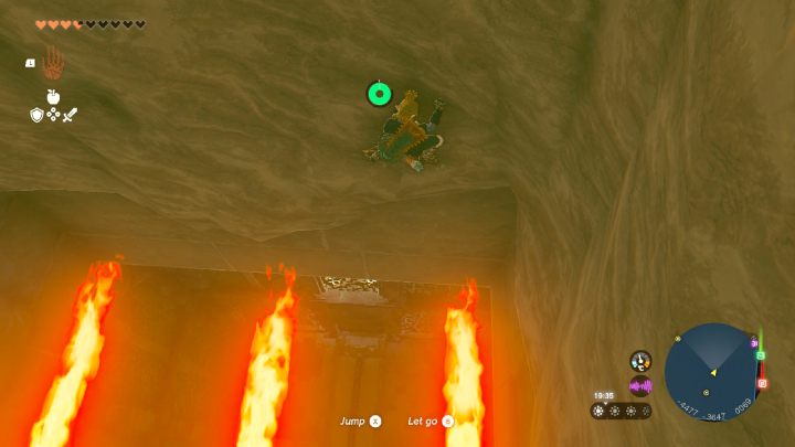 Climb down the wall and avoid fire traps - Zelda TotK: Riju of Gerudo Town - walkthrough - Walkthrough - Zelda Tears of the Kingdom Guide