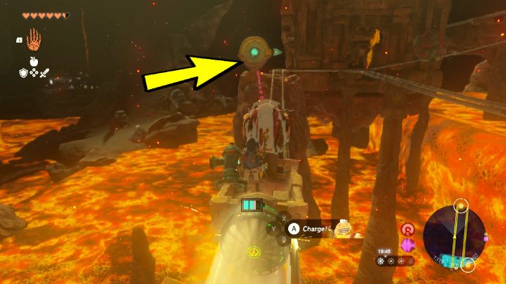 Jump into the mining cart and follow the tracks, hitting the railroad switch along the way - Zelda TotK: Yunobo of Goron City - Walkthrough - Zelda Tears of the Kingdom Guide