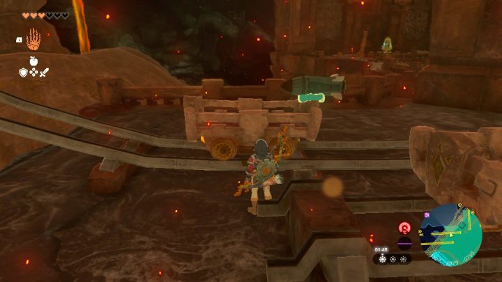 Place the mining cart on the tracks shown in the screenshots above - Zelda TotK: Yunobo of Goron City - Walkthrough - Zelda Tears of the Kingdom Guide