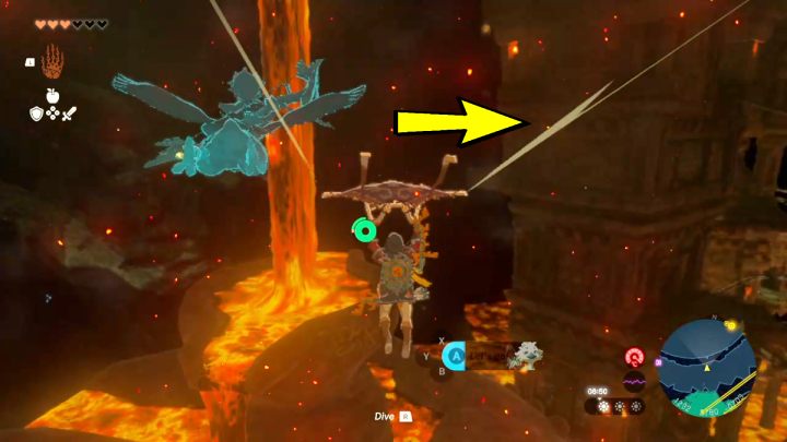 Glide to the southern part of Fire Temple - Zelda TotK: Yunobo of Goron City - Walkthrough - Zelda Tears of the Kingdom Guide