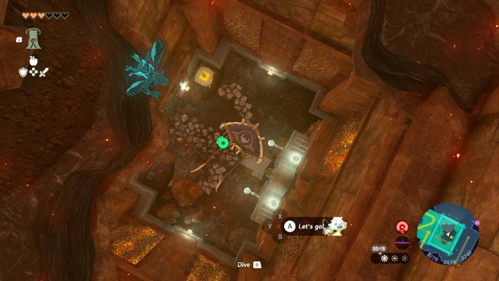 Stand at the edge of the broken bridge and hit the red boulder obstructing the entrance - Zelda TotK: Yunobo of Goron City - Walkthrough - Zelda Tears of the Kingdom Guide