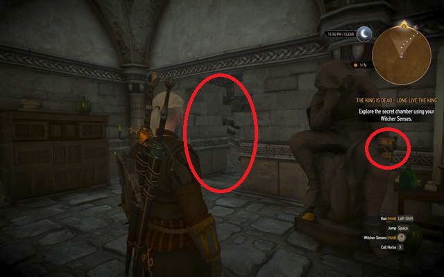 You can look around the laboratory, but in order to continue the search take the vessel from the locker near the bed and place in the hand of the statue standing near the map - by doing so you will open a hidden passage - The Witcher 3 Wild Hunt: The King is Dead, Long Live The King - walkthrough - Kaer Trolde - The Witcher 3 Wild Hunt Guide